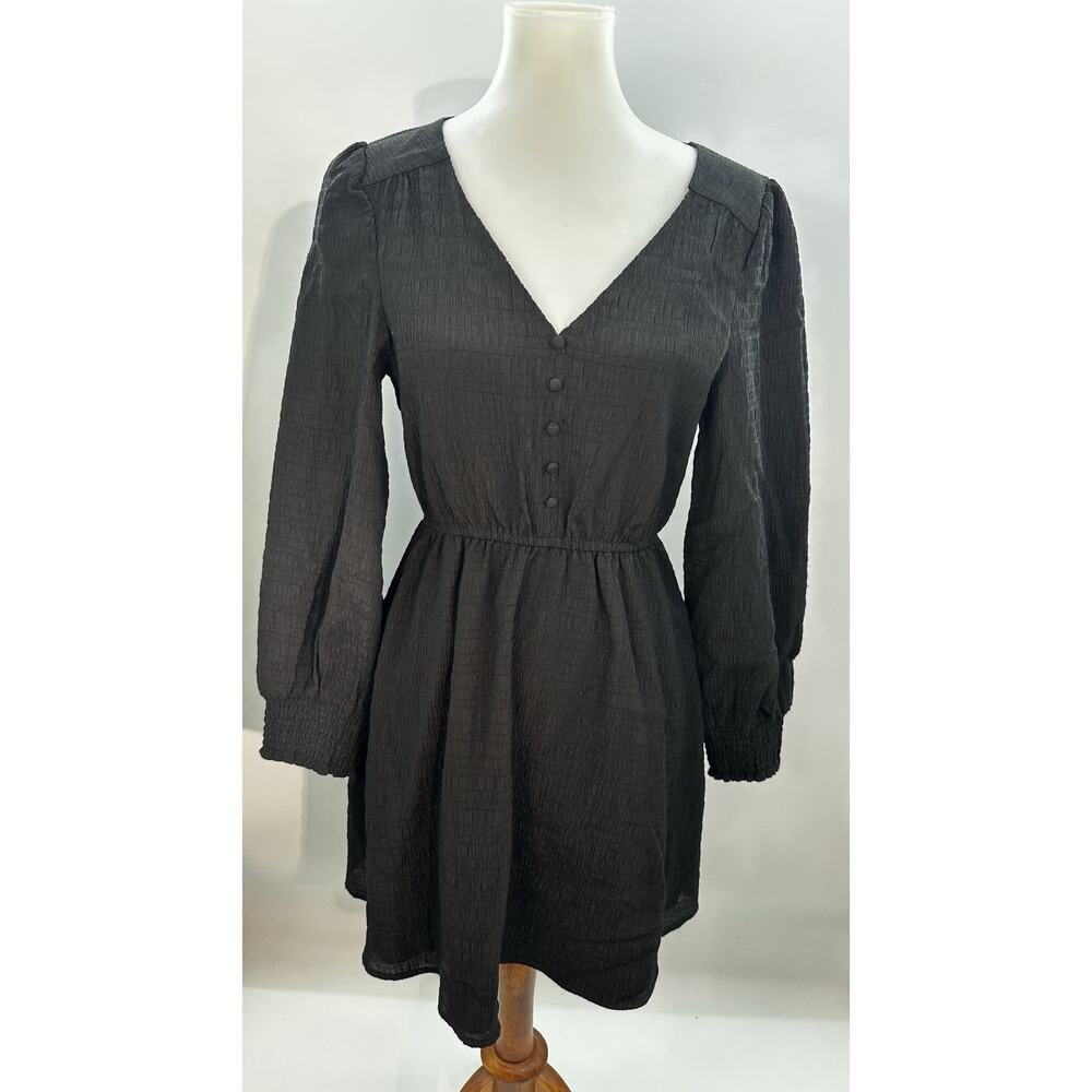 BB Dakota Steve Madden Black V-Neck Long Sleeve Button Mini Dress M - Picture 3 of 7